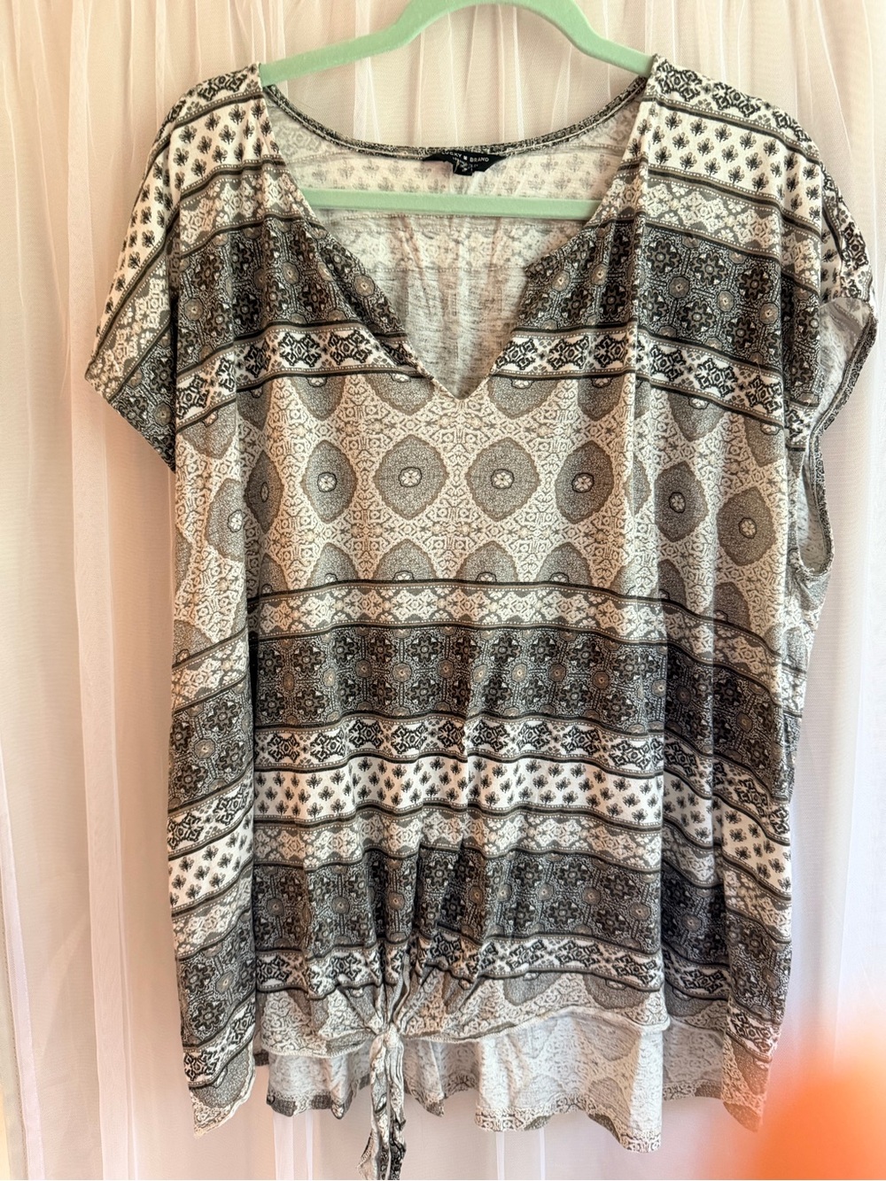 Lucky Brand White and Black Boho Tie-Hem Tunic 3X